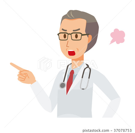 Middle-aged male doctor in white is angry and points at a finger 37078753