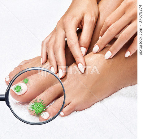 Microbes on female legs shows by mygnifying glass. 37079274