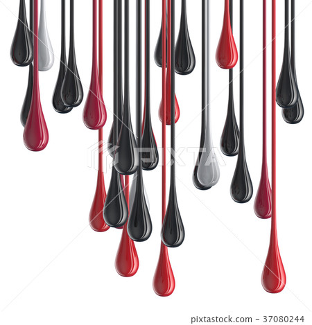 3D red, white and black glossy paint drop blobs 37080244