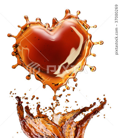 Heart from cola splash with bubbles isolated on Heart from cola splash with bubbles isolated on 37080269