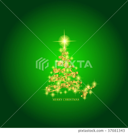 Abstract background with gold christmas tree and Abstract background with gold christmas tree and 37081343