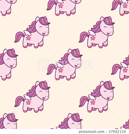 Seamless pattern with pegasus in kawaii japanese 37082110