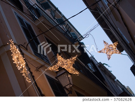 Old town detail night Christmas lights 37082626