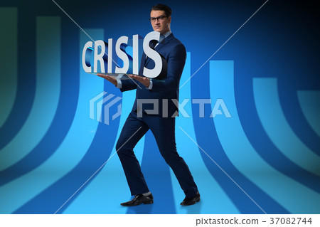 Man struggling with crisis in business concept 37082744