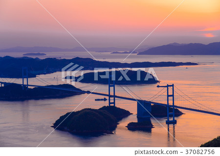 [Setouchi Shimanami Kaido] Evening view of Kurushima Kaikyo Bridge 37082756