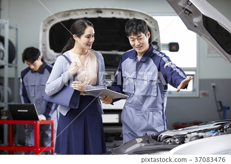 汽車服務，工人，客戶，諮詢，韓國 37083476