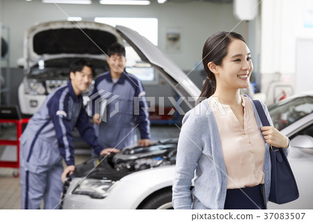 汽車服務，工人，客戶，諮詢，韓國 37083507