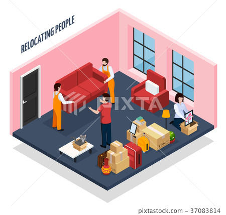 Relocating People Isometric Composition-插圖素材 [37083814] - PIXTA圖庫