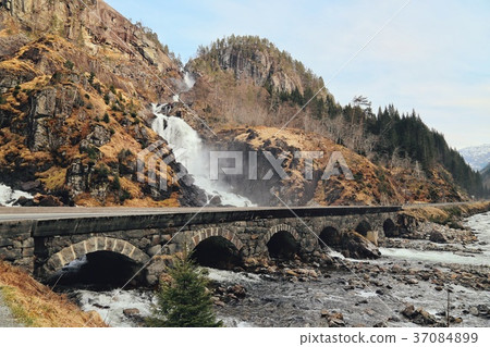 Latefossen Waterfall Odda Norway in spring April. 37084899