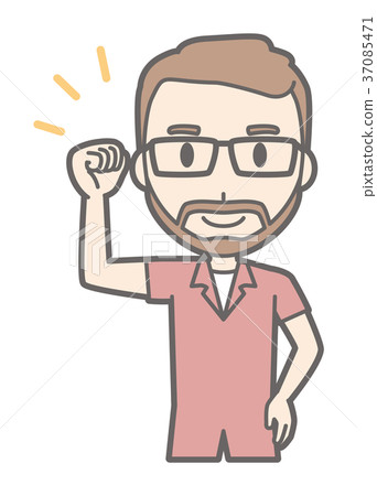 戴眼鏡的有鬍子的人舉拳頭 37085471