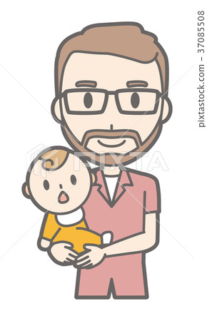 Bearded man wearing glasses holding a baby 37085508