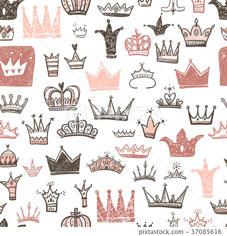 Hand drawn Various crowns set, vector illustration 37085616