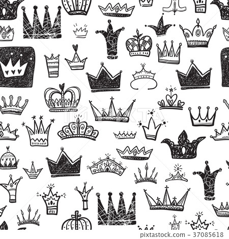 Hand drawn Various crowns set, vector illustration 37085618