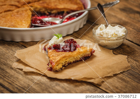 Baked dessert plum cobbler 37086712