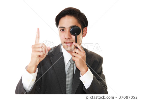 Men undergoing sight test Men undergoing sight test 37087052