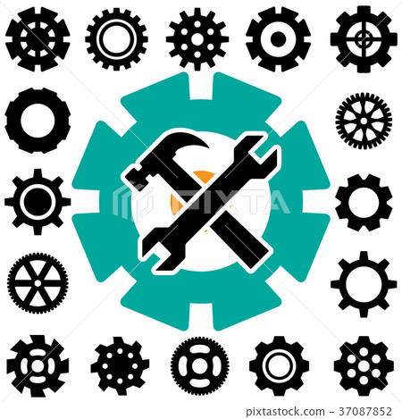 Service tool icons with gear and spanner Service tool icons with gear and spanner 37087852