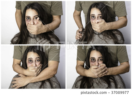Violent man silencing a woman Violent man silencing a woman 37089977