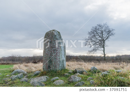 Ancient runestone in a rural landscape 37091751