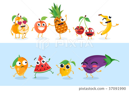 Funny fruit characters - set of vector isolated - Stock Illustration ...