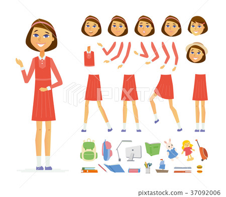 Schoolgirl - vector cartoon people character Schoolgirl - vector cartoon people character 37092006