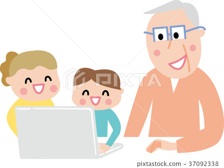 Senior who does net with grandchild Senior who does net with grandchild 37092338