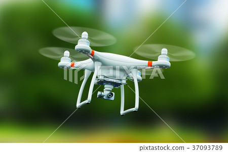 Quadcopter drone with 4K video camera flying Quadcopter drone with 4K video camera flying 37093789