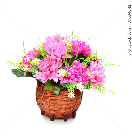 artificial flowers in basket isolate on white artificial flowers in basket isolate on white 37094642