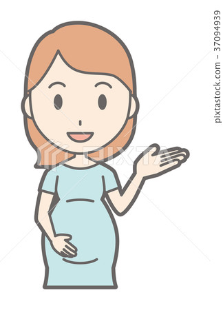 A pregnant woman wearing green clothes is guiding 37094939