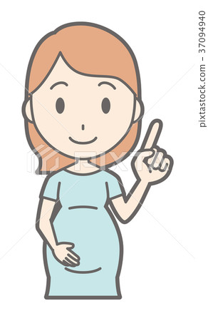 A pregnant woman wearing green clothes is pointing at a finger A pregnant woman wearing green clothes is pointing at a finger 37094940