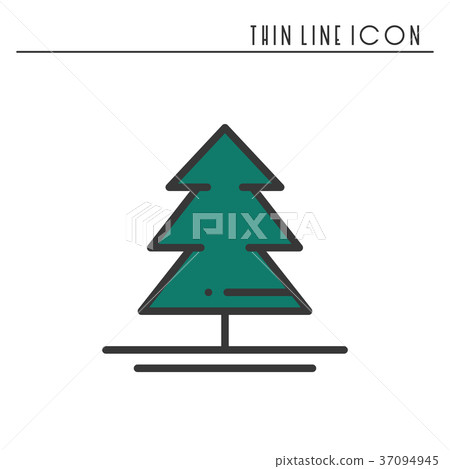 Christmas tree thin line icon. Spruce fir. New 37094945
