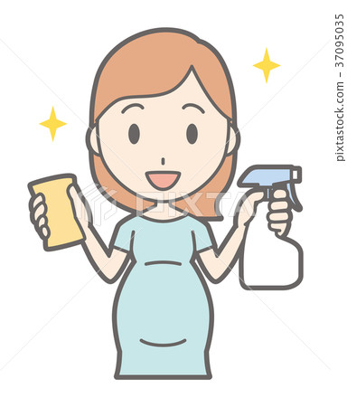 穿綠色衣裳的一名孕婦清洗 穿綠色衣裳的一名孕婦清洗 37095035