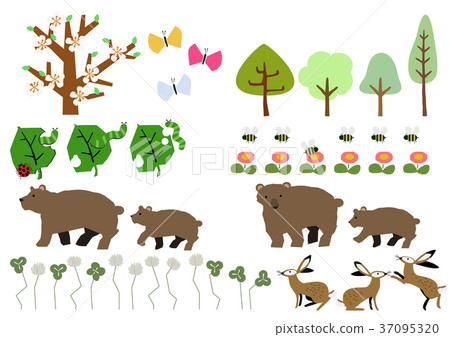 Spring image illustration. Spring flora and fauna. For calendars. 37095320