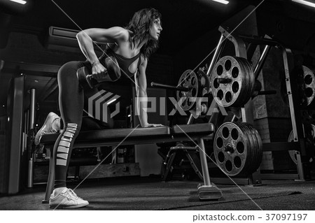 fitness woman in sport wear with perfect sexy fitness body in gy 37097197