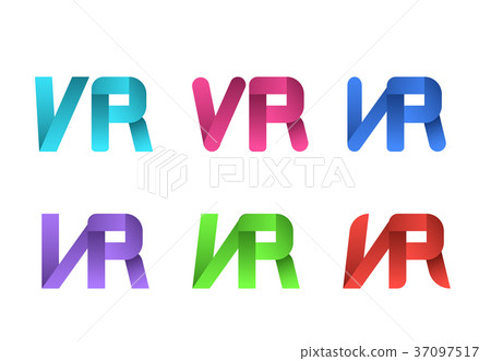 Set of VR logo in ribbon style on white 37097517
