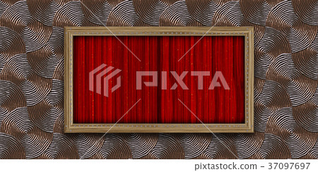 Bright and detailed wood frame signboard on round wallpaper material background, front view (seamless connection, high resolution 3D CG rendering ∕ coloring illustration) 37097697