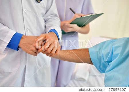 Concept of healing care, The doctor is healing  old woman. 37097807