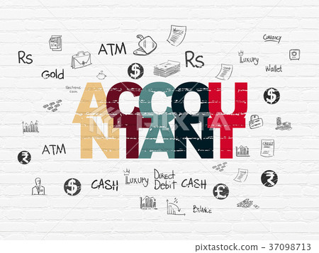 Banking concept: Accountant on wall background Banking concept: Accountant on wall background 37098713