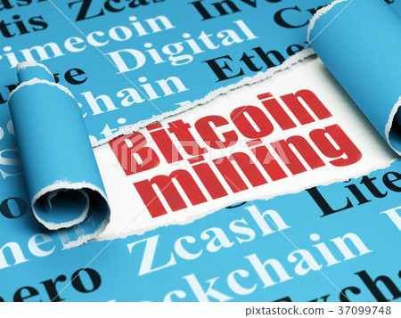 Blockchain concept: red text Bitcoin Mining under 37099748