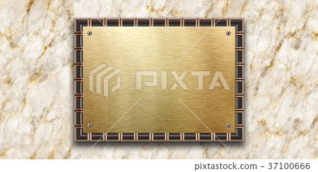 Vibrant and detailed gold metal nameplate on marble wall material background, front view (seamless connection, high resolution 3D CG rendering ∕ coloring illustration) 37100666