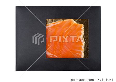 Black paper package with raw fresh salmon slices Black paper package with raw fresh salmon slices 37101061