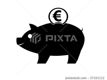 Piggy bank vector icon with euro coin on white Piggy bank vector icon with euro coin on white 37101112