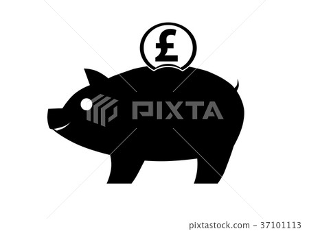 Piggy bank vector icon with pound coin on white 37101113