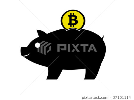 Piggy bank vector icon with bitcoin coin on white Piggy bank vector icon with bitcoin coin on white 37101114