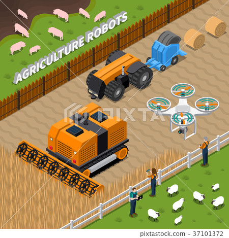 Farming Robots Isometric Composition 37101372