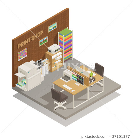 Print Shop Interior Isometric Composition  37101377