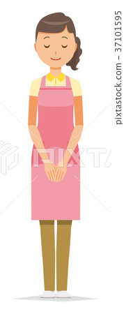 Woman home helper wearing apron is bowing - Stock Illustration ...