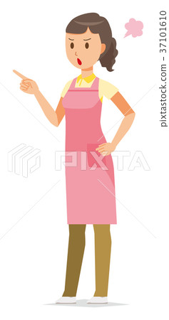 在圍裙穿戴的婦女家庭幫手是惱怒的 37101610