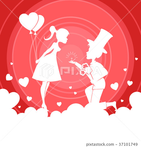 red design with silhouette of girl and boy 37101749