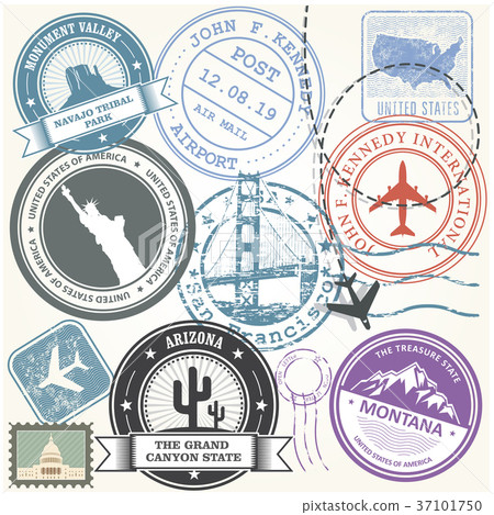 United states travel stamps set - USA journey  37101750