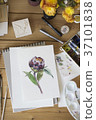 Workspace. Exotic flower painted with watercolor 37101838